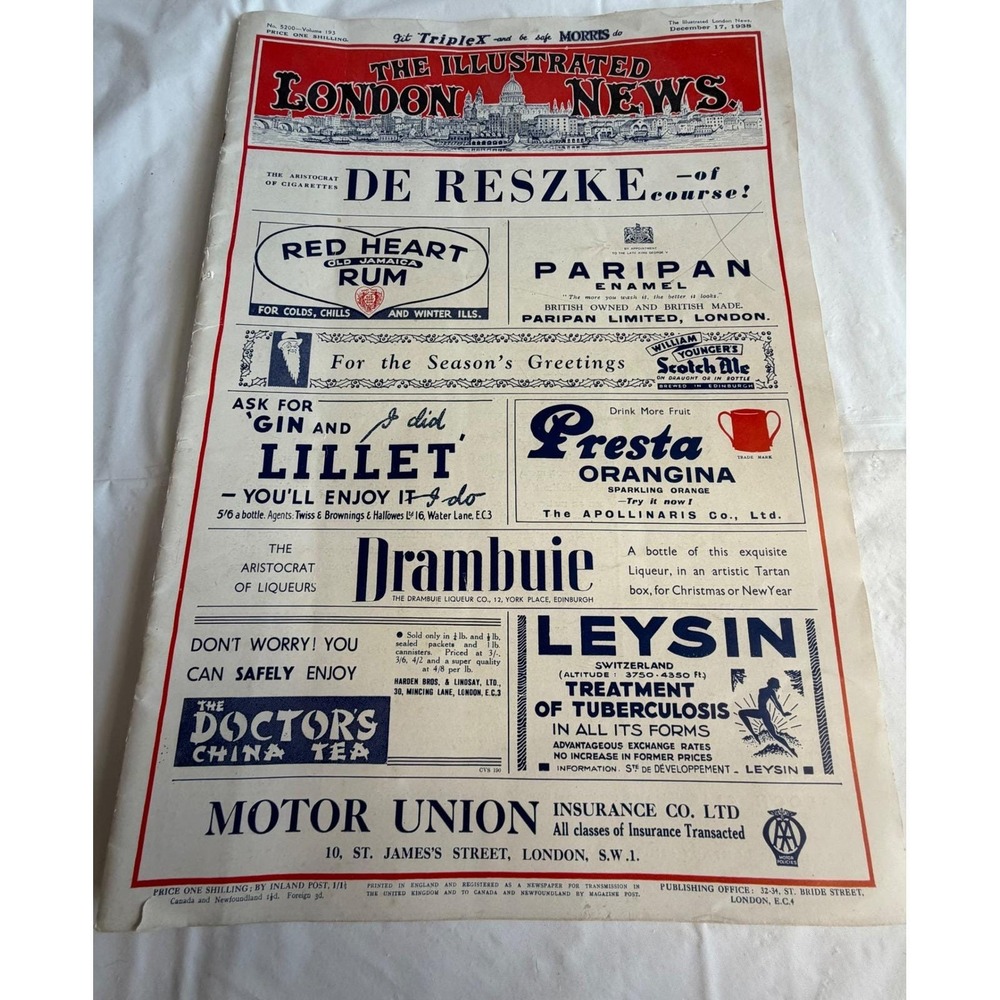 Vintage 1938 The Illustrated London News December 17 Dewars White Label Ad